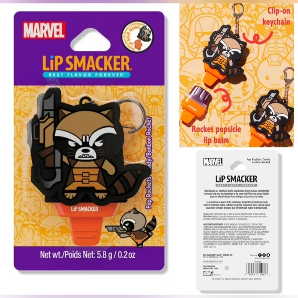 New Lip Smacker Marvel Guardians Of The Galaxy Rocket Raccoon Keychain Lip Balm